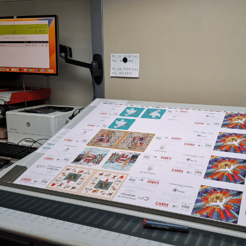 Image of the printing process for Cards for Good Causes charity Christmas cards.