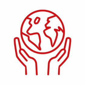 Graphic showing two hands holding the Earth.
