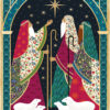 Christmas Card with three Shepherds and sheep looking up at the north star