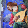 Christmas card with an image of an angel playing a lute