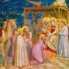 Christmas card with an image of a classic painting by Giotto depicting the nativity scene