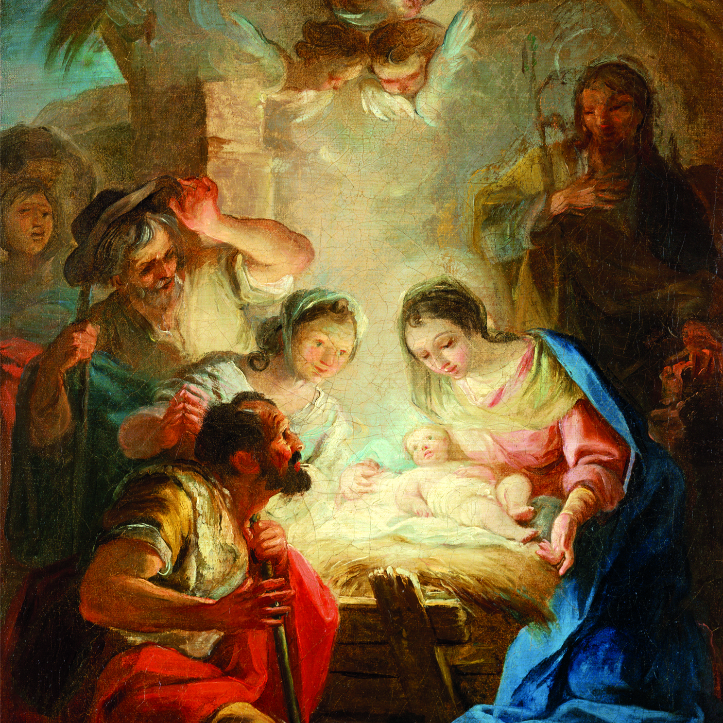 Christmas card with a traditional image of the nativity scene