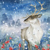 Christmas card with an image of a Deer amongst snowy foliage