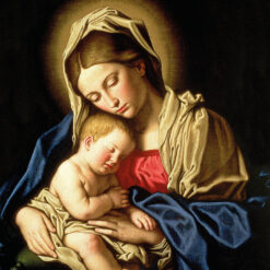 Christmas card with a classic image by Il Sassoferrato of Madonna and Child