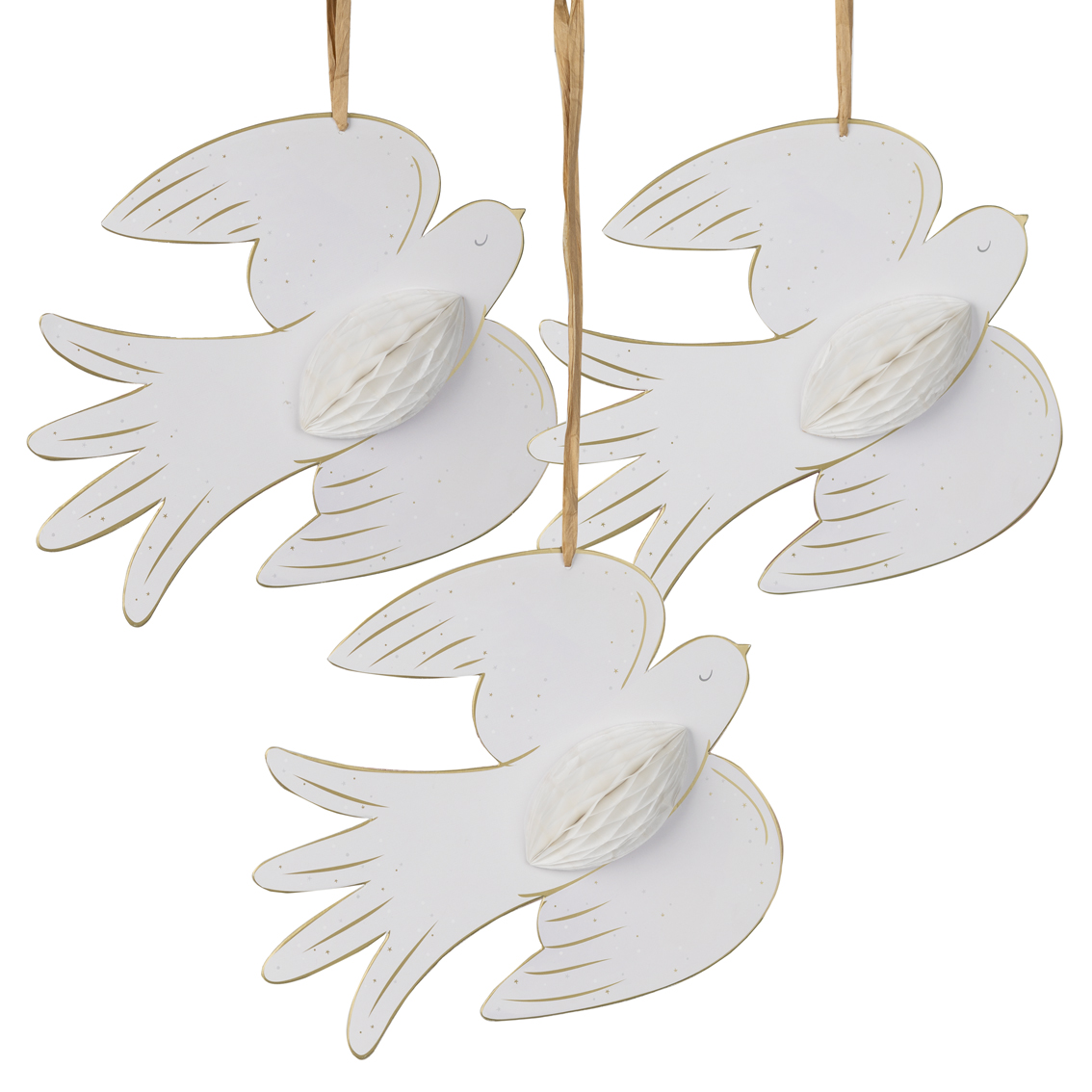 Beautiful hanging decoration of a white dove with honeycomb design