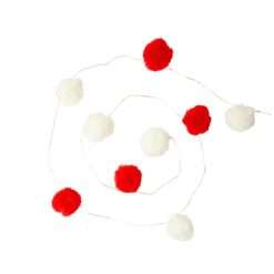 LED String Lights with red and white pom poms