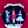 Christmas card featuring a whimsical nutcracker scene with the mouse king, the nutcracker soldier and Sugar plum Fairy