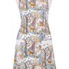 An apron with a colourful woodland print.