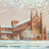 Christmas card with an image of Winchester Cathedral in the snow