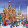 Christmas card with an image of lots of people in snowy Chichester Cross