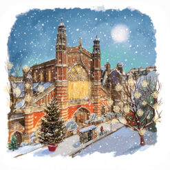 Christmas card with an image of Holy Trinity Church in snowy Slone Square