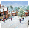 Christmas card with an image of a snowy village high street in Haslemere