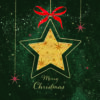 Christmas card with an image of a hanging gold star with red ribbon