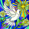 Christmas card with a stained glass image of a dove