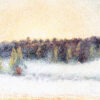 Christmas card with an image of a painting by Camille Pissaro of a misty sunset scene
