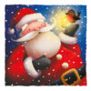 Christmas card with an image of Father Christmas with a Robin perched on his hand holding a star in its mouth