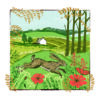 Christmas card with an image of a hare jumping through a wildflower meadow