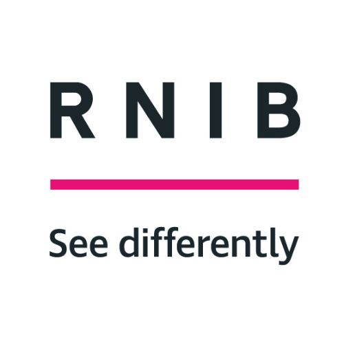 RNIB charity logo. Text at the top reads 'RNIB'. There is a pink line followed by the text below 'See differently'.