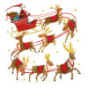 Christmas card with an image of Santa in his sleigh being pulled along by all his reindeer
