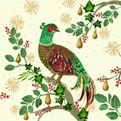 Christmas card with an image of a pheasant in a pear tree