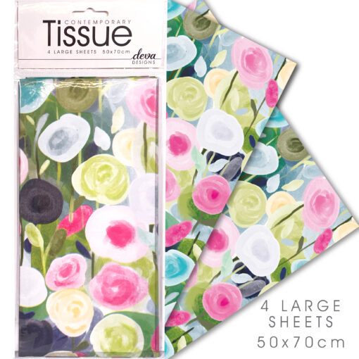 A pack of four sheets of tissue paper with a floral pattern.