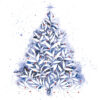 Christmas card with an image of a frosty Christmas tree with white foliage