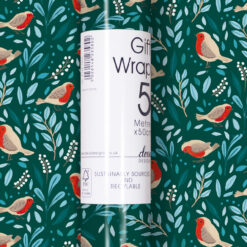 Christmas Wrapping paper with Robins and green foliage