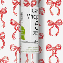 Christmas wrapping paper with red bows. Wrapping paper is 5m x 50cm