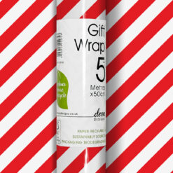 Wrapping paper with red and white candy cane stripes. 5 metres x 50 cm