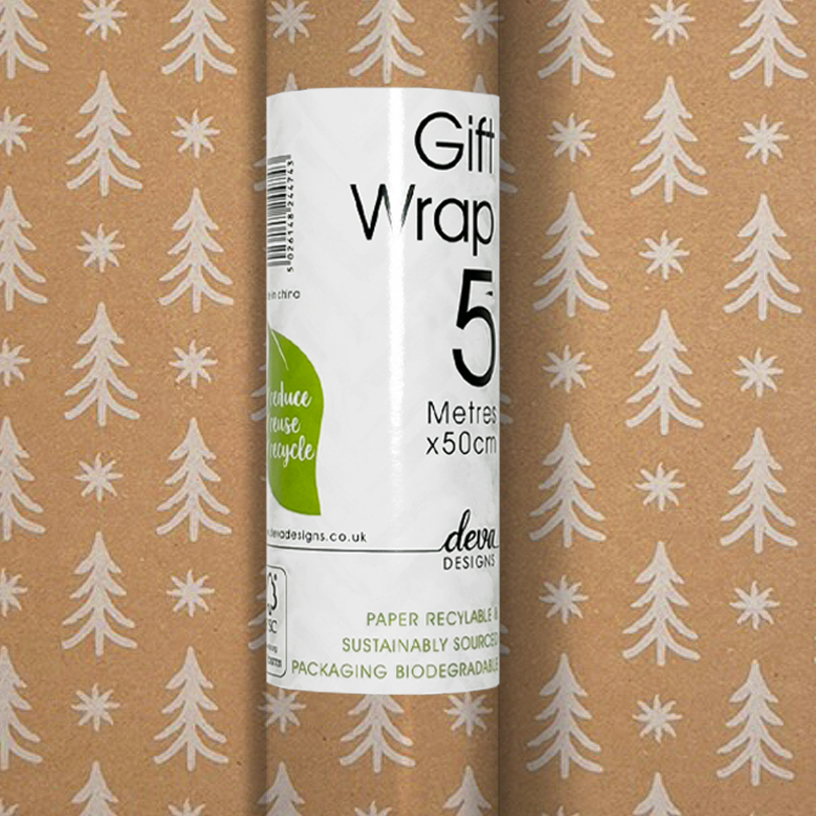 Christmas wrapping paper on kraft paper with Christmas tree and star design