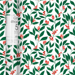 Christmas Wrapping paper with red berry and holly design. 5 metres x 50 cm