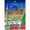 Advent calendar with a London scene. Featuring iconic red London buses and some of London's most famous landmarks.