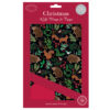 Black Christmas wrapping paper with woodland animals including hedgehogs, squirrels, and festive greenery; includes matching tags in eco-friendly packaging.
