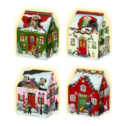 Mini advent houses in four different colours.