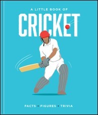 Blue book called A Little Book of Cricket. the book features an illustration of a person batting a ball.