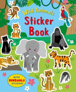 A children's sticker book with wild animal stickers.