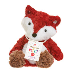 A red, white and brown cuddly fox toy with a microwaveable pouch infused with lavender oil.