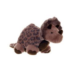A brown triceratops cuddly toy.