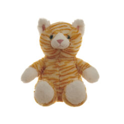 An orange stripey cat soft toy with microwaveable, lavender infused pouch.