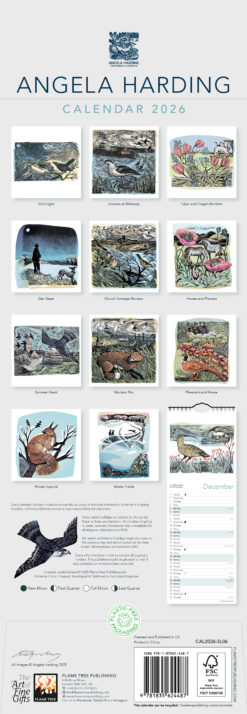 Slim Calendar with images by Angela Harding. This image shows the back of the calendar showcasing the images for each month