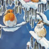 Slimline 2026 calendar with images by Pollyanna Pickering. This image features the front which shows birds perched on snow covered branches.