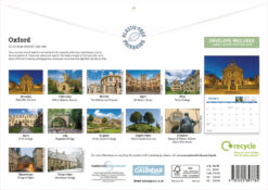 Back cover of this Oxford 2026 Calendar, showcasing twelve landmark images including Radcliffe Camera, Bodleian Library, Magdalen Bridge, and Christ Church College