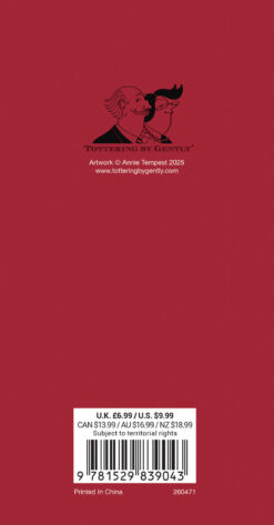 Back cover of this diary which is mainly red with Tottering By Gently artwork.