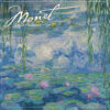 This is the cover of this Monet 2026 calendar showing water lilies and lily pads on a blue pond, with pink blossoms and trailing green foliage from Claude Monet’s iconic painting.