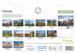 A5 2026 Calendar featuring iconic images of Edinburgh. Back shows the images featured on each month