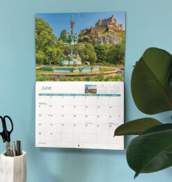 A5 2026 Calendar featuring iconic images of Edinburgh. This image shows the product in situ on a wall