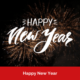 Black background with fireworks exploding. Text reads 'Happy New Year'.