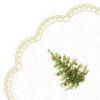 Scalloped napkin decorated with a Christmas tree design