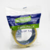 Twin pack of clear tape, each roll 18mm wide and 40m long, shown in sealed packaging.