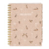Spiral-bound notebook with white “ORGANISER” text, and illustrations of hares in different poses surrounded by floral accents.